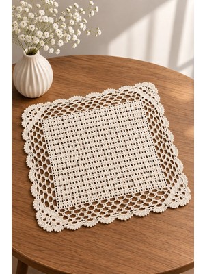 East West Trading El Örgüsü Vintage 60 Numara Pamuklu Ip Küçük Dantel Masa Örtüsü - 20X20 cm