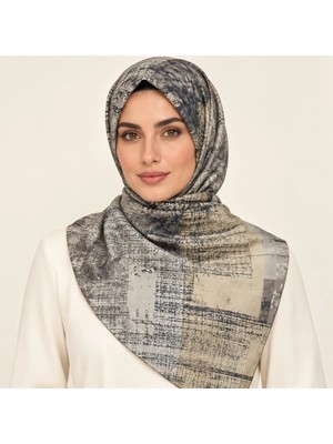 East West Trading Soyut Desenli Gri Bej Kadın Eşarp