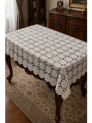 East West Trading El Yapımı Büyük Boy Vintage Çiçek ve Dantel Işlemeli Geleneksel Özel Tasarım Çeyizlik Masa Örtüsü 157,5 cm x 157,5 cm