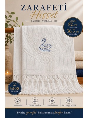 East West Trading Zarafeti Hisset Kuğu Nakışlı Püsküllü Beyaz El ve Yüz Havlusu Çeyizlik 82X36,5CM Dekoratif Banyo Havlusu