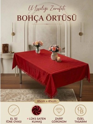 East West Trading 85X85 cm Bordo Saten Bohça Örtüsü El Işi Iğne Oyalı Özel Tasarım Çeyizlik