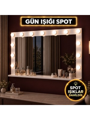 Rani Mobilya Rani EF119 Hollywood Işıklı Ayna Kulis Makyaj Aynası Günışığı Spot Işıklı