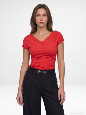 Dilvin 33157 Bra-Free Drapeli V Yaka Top