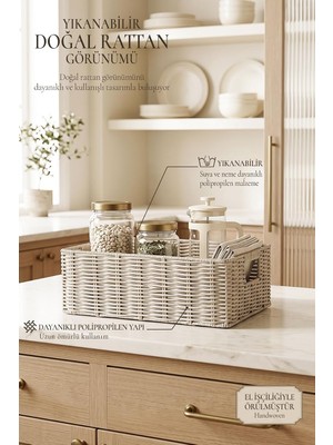 Gy Atelier Yıkanabilir Gri Pp Rattan Sepet 39 x 29 x 13 cm