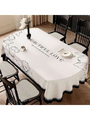 Gy Atelier Köşeli Masa Örtüsü Masa Folyosu Bej Beyaz, Masa Örtüsü Pvc, 120 x 120