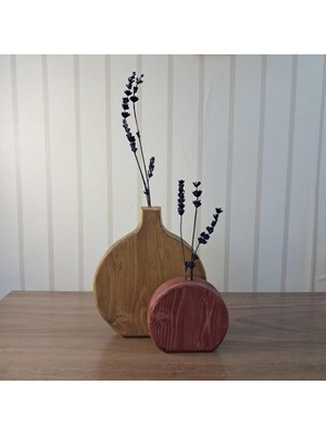 Gy Atelier Rustik El Yapımı Dekoratif Ahşap Vazo Seti, 2 Parça, Masif Çam, Antik Meşe ve Ceviz, 22X16 cm ve 12X12 Cm, Minimalist Iskandinav Tasarım, Kurutulmuş Çiçek Vazolu