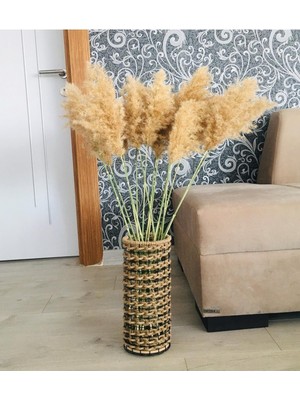 Gy Atelier Asenya Hasır Örgü Vazo 25 cm Ters Örgülü Tasarım Vazo Çiçeklik Yapay Çiçek Vazosu Dekoratif Saksı