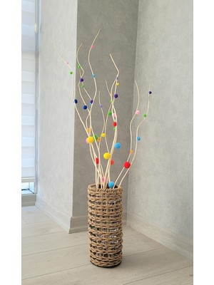 Gy Atelier Hasır Örgü Vazo, 40 Cm, Doğal, Dekoratif Çiçeklik