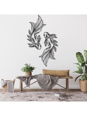 Gy Atelier Metal Balık Duvar Sanatı, Koi Balık Metal Duvar Sanatı, Balık Okulu Aile Iç Duvar Dekoru, Metal Duvar Sanatı, Minimalist Çizgi Sanatı (Siyah, 23,6 x 12,8 Inç / 60 x 32 cm (2 Adet)