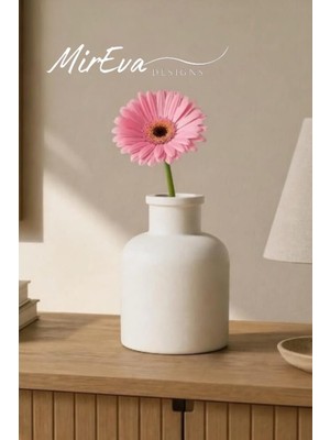Gy Atelier Mini Dekoratif Vazo, Beyaz, Taş Tozu, 10 Cm, El Yapımı, Modern Iskandinav Japandi Stili, Masa Üstü Çiçeklik