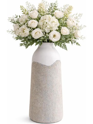Gy Atelier Handmade Seramik Dekoratif Vazo 42 cm – Korolova Modern Minimal Tasarım, Büyük Boy Çiçeklik, Salon &amp; Ofis Dekorasyonu, El Yapımı Şık Vazo 18 cm Genişlik