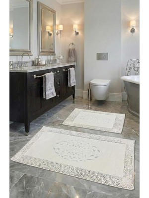Gy Atelier Pamukkent Süper Emici 2'LI%100 Pamuk Ultra Lüks Banyo Paspası Seti 60X100 cm ve 50X60 cm (Beyaz)