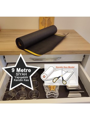 Gy Atelier Yapışabilir Çekmece Düzenleyici/raf Örtüsü Kaymaz Siyah Kumaş 9mt Kendin Kes