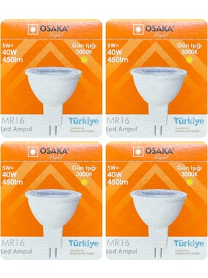 Gy Atelier 5W (40W) Sarı Işık (3000K) MR16 LED Çanak Ampul, 4 Adet