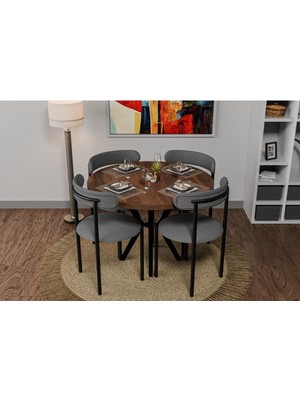 Gy Atelier Ideal Home Mdf Yuvarlak Ceviz Masa ve 4 Tedy Sandalye Mutfak ve Balkon Masa Takımı Kahverengi 92 x 92