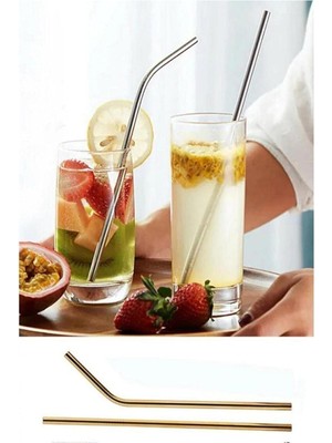 Gy Atelier By Akcakese 2'li Paslanmaz Çelik Pipet + Temizleme Fırçası Gold