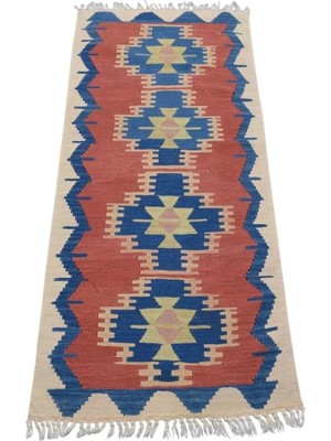 Gy Atelier Zehra Abla Halı El Dokuma Zarif Renkli Pamukkale Denizli Yün Kilim 6338 Çok Renkli-60 x 150