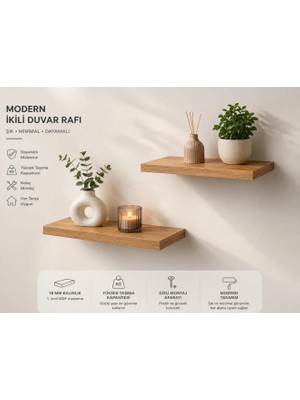 Gy Atelier 2'li Dekoratif Duvar Rafı Seti 50X20 cm – 18 mm Kalınlık – Modern Uçan Raf – Kitaplık