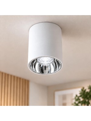 Gy Atelier Silindir Sıva Üstü LED Spot Armatür, Modern Dekoratif Tavan Aydınlatması, Mercekli Tasarım – Beyaz Kasa - Krom - Sarı Işık