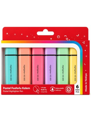 Gy Atelier 6'li Pastel Fosforlu Kalem Seti - Soft Pastel Tonlar - Kesik Uçlu 1-5 mm Işaretleme Kalemi
