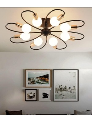 Gy Atelier Rsylight Retro Metal Tavan Plofyoner 8 Li Rustik Dekoratif Avize Siyah RYS000870
