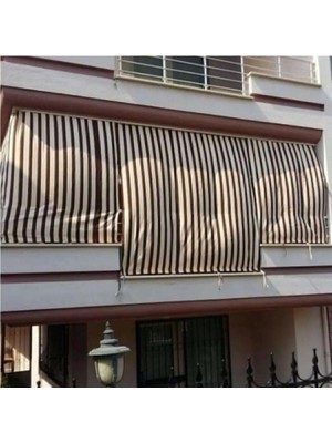 Gy Atelier 1.sınıf Enxboy Her Ölçü Vardır Çizgili Balkon Perdesi Bağcıklı Gabardin Branda Kumaşı (Premium Kumaş Versiyon) Kahverengi 420 x 200