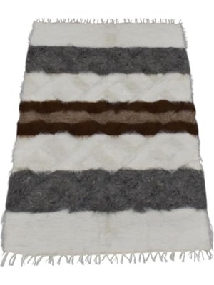 Gy Atelier Zehra Abla Halı Yeni El Dokuma Şeritli Tiftik Yün Siirt Kilimi 6327 Çok Renkli-80 x 125