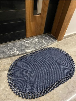 Gy Atelier Dublin Serisi Jüt, Desenli Kapı Önü, Paspas, Banyo Paspası, Balkon Paspası/hediyelik, Ev Eşyası Bambu Lacivert 50 x 80