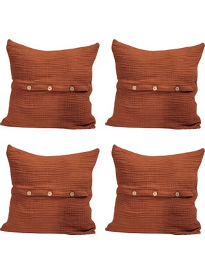 Gy Atelier Lüks Müslin Dekoratif Yastık Kılıfları 4 Adet Set 45X45 Cm, 100% Pamuk 4-Katlı Muslin Kumaş Yumuşak Kırlent ve Minder Kılıfı (Tarçın Kahve, 45X45 cm (4 Adetli Set))