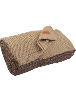 Gy Atelier %100 Organik Pamuk Örgü Battaniye – Gots Sertifikalı, Hafif, Nefes Alabilir ve Rahat Yapısıyla Kanepe, Yatak ve Ev Dekorunda Boho Vintage Tarzı (Açık Kahverengi, 130X150)
