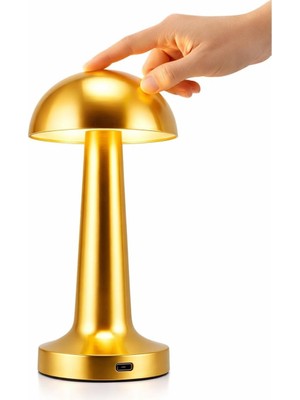 Gy Atelier (2 Adet) Mantar Tasarımlı Şarjlı Dokunmatik LED Masa Lambası Gold