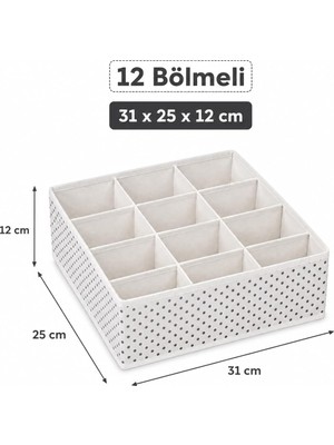 Gy Atelier 12 Bölmeli Çekmece Düzenleyici Organizer – Çorap, Iç Çamaşırı ve Aksesuar Saklama Kutusu – 31 x 25 x 12 cm – Çok Amaçlı Kumaş Dolap Düzenleyici