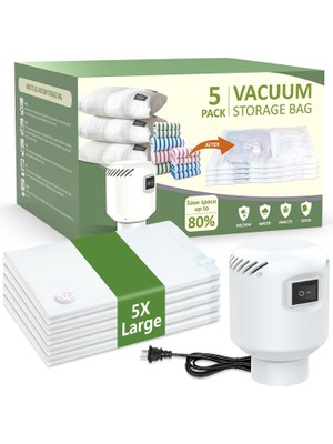 Gy Atelier Elektrikli Hava Pompalı Vakumlu Saklama Torbaları, 5'li Paket Büyük 32 x 24 Inç Vakumlu Mühür Torbaları, Battaniye, Yorganlar, Yastıklar, Yorgan Için Yer Tasarruflu Vakum Saklama Torbaları - Beyaz