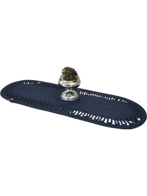 Gy Atelier Moderin Doğal Jüt, Desenli, Hasır, Amerikan Servis, Masa, Sehpa Örtüsü Runner. 35X100 Lacivert