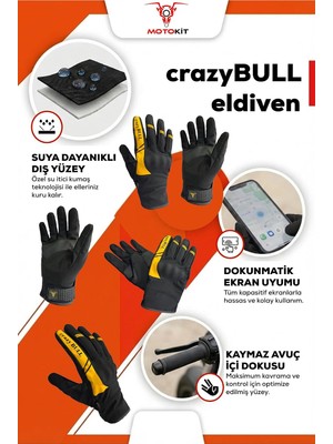 Gy Atelier Sarı Suya ve Rüzgara Dayanıklı Erkek Motosiklet Eldiveni + Buff Hediyeli — Beden: Xl