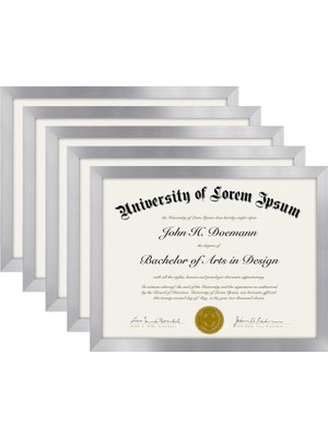 Gy Atelier 8,5 x 11 Parlak Pleksiglaslı Diploma Çerçevesi - 5'li Set - Eski Koleksiyon - Masa Üstü ve Duvar Ekranı Için Fotoğraf Çerçeveleri - Gümüş