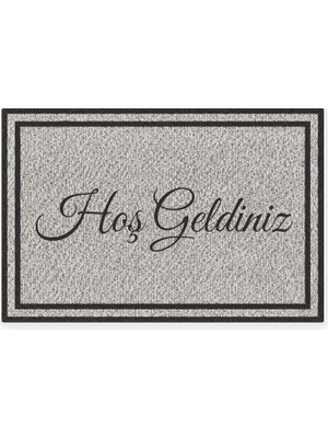 Gy Atelier Hoş Geldiniz Yazılı Çift Çerçeveli Kapı Paspası, Kaymaz Kauçuk Taban, Makinede Yıkanabilir, Dijital Baskılı Kapı Önü ve Antre Paspası, Antrasit, 60X90 cm