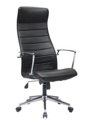 Gy Atelier Atom Ofis Relax Siyah Suni Deri Yönetici Makam Koltuğu, Ergonomik, Yüksek Sırt, Bel Desteği, Krom Ayak, 360 Derece Dönebilir, 52X50X122-130 cm
