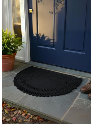 Gy Atelier Handwoven Jüt Kapı Önü Karşılama Paspası Moderin Tasarım Hasır El Işi Çift Taraflı Paspas Ev Ofis Karavan Tekne Için Uyumlu Dört Mevsim Dayanıklı (Siyah, 60 x 90 Cm)