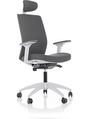 Gy Atelier Ergonomik Ofis Koltuğu, Yüksek Sırt Desteği, Başlıklı, Ayarlanabilir Kolçaklı, Gri ve Beyaz