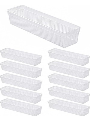 Gy Atelier 0382 10'lu Modüler Çekmece Içi Organizer Seti 30X7,5 cm – Şeffaf Mutfak, Kaşıklık, Çatal Bıçak ve Makyaj Düzenleyici