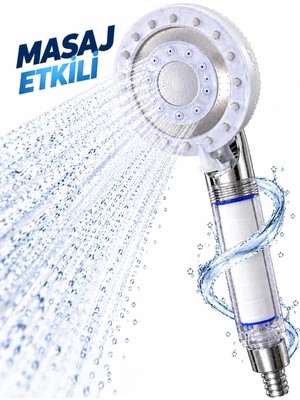 Gy Atelier Filtreli Duş Başlığı Masaj Etkili 5 Su Akışlı Yağmur Sis Geniş Karışık Akışlı Beyaz