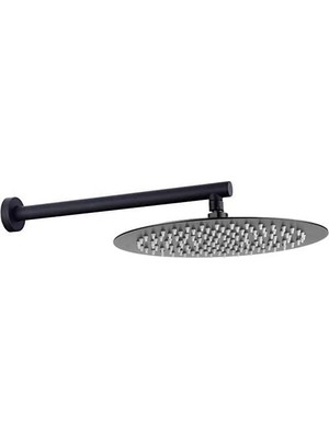 Gy Atelier Ankastre Duş Başlığı Borulu Oval Slim Metal Ø25 cm (Mat Siyah)