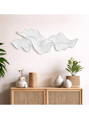 Gy Atelier Modern Metal Duvar Dekoru Soyut Çizgisel Minimalist Salon Ofis Yatak Odası Süsü (Beyaz, 50X20)