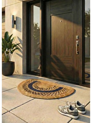 Gy Atelier Lunaloop Yarım Ay Jüt Paspas El Yapımı Kapı Önü Banyo Balkon Kilimi Karavan Tekne Ev Dekorasyonu Sevigililer Günü Doğum Günü Yeni Ev Hediyesi Karşılama Deneyimi (Hasır- Lacivert Şerit, 45 x 75 Cm)