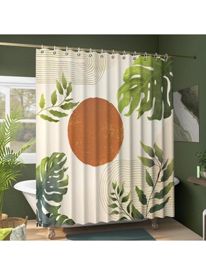 Gy Atelier Boho Banyo Dekoru Için Duş Perdeleri - Orta Yüzyıl Modern Ev Dekorasyonu Için Çiftlik Evi Banyo Perdesi Seti - Su Geçirmez Soyut Duş Perdesi (Güneş ve Bitki)