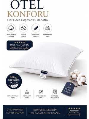 Gy Atelier Otel Konforu Rahat Mikrojel YASTIK%100 Pamuk Kumaş 900 gr Dolgu Hipoalerjenik Nefes Alan 50X70 cm (Tela Çantalı)