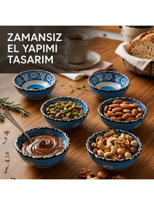 Gy Atelier Seramik 6'li Kase Seti El Yapımı Çerezlik, Reçellik, Sosluk &amp; Kahvaltılık Sunum Takımı Elde Boyanmış Renkli Desenli Dekoratif Mini Kaseler Yeni Ev &amp; Söz Nişan Butik Hediyesi, Nazar