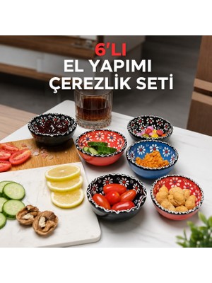 Gy Atelier Seramik 6'li Kase Seti El Yapımı Çerezlik, Reçellik, Sosluk &amp; Kahvaltılık Sunum Takımı Elde Boyanmış Renkli Desenli Dekoratif Mini Kaseler Yeni Ev &amp; Söz Nişan Butik Hediyesi, Daisy