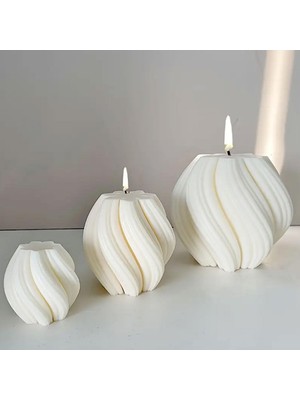 Gy Atelier Silikon Mum 3D Küçük Boy Dönen Sütun Geometrik Dalgalı Sabun Beton ve Taş Tozu Kalıbı
